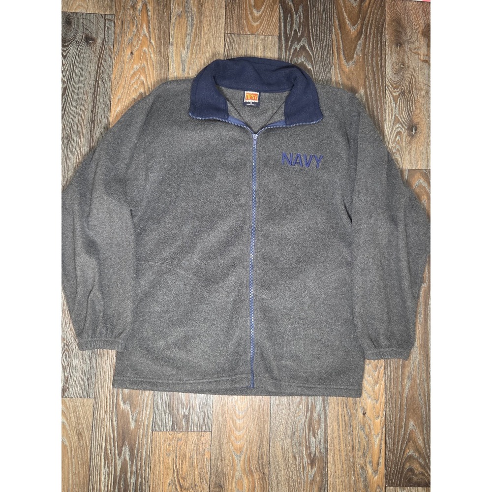 Tipsy Mens Navy Fleece Jacket Grey Full Zip Mock Neck Made in USA Size M